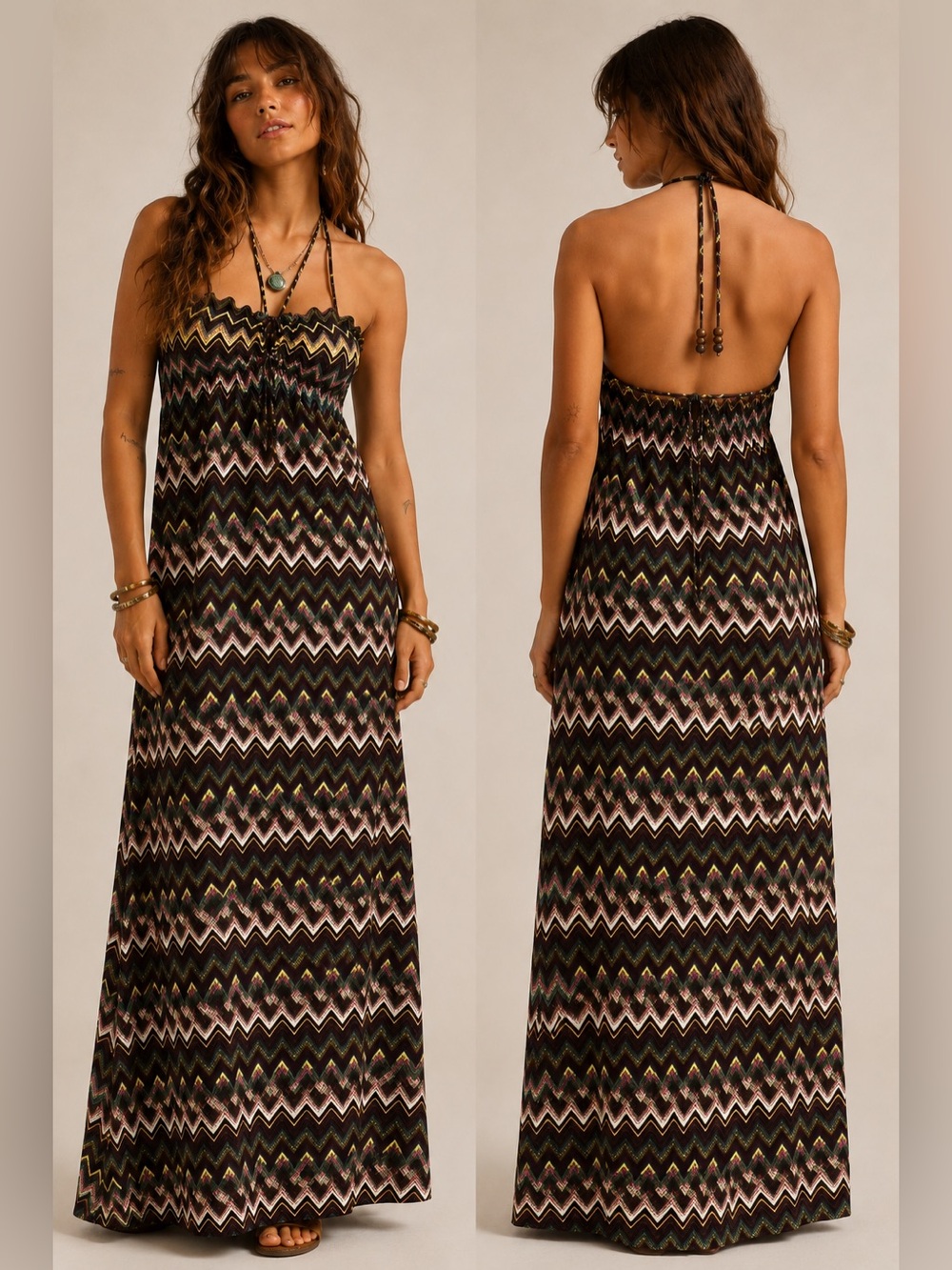 Cristinalove 70’s Bohemian Indie Sleaze Chevron Colorful Maxi Dress Large